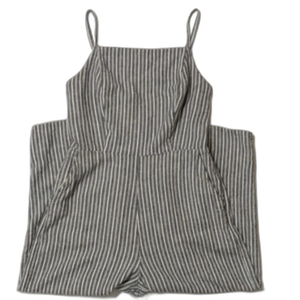 Old Navy Blue & White Striped Linen Blend Adjustable Strap Capri Jumpsuit Sz M